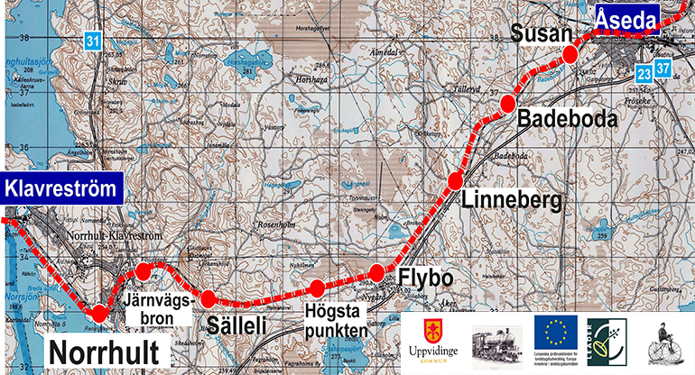 Informationsskylt om sträckan mellan Klavreström och Åseda.