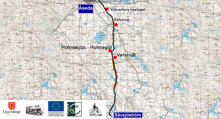 Informationsskylt om sträckan mellan Åseda och Sävsjöström.